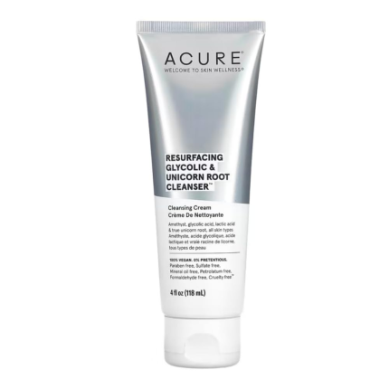 Glycolic Cleanser 118ml (Acure) Un limpiador de crema a espuma que contiene raíz de True Unicorn y aceite de semilla de cáñamo hidratante...