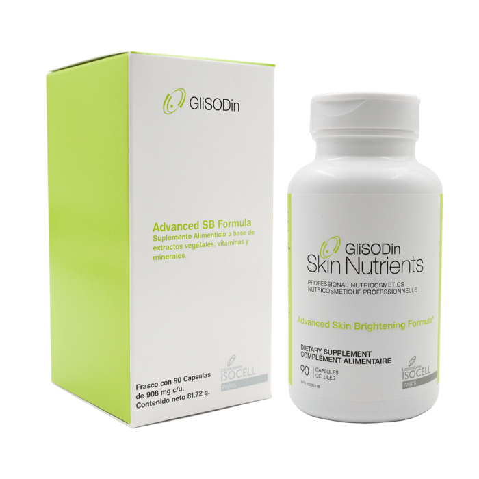 Glisodin SB (skin brightening) Suplemento alimenticio ideal para pieles hiper pigmentadas, pieles grasas y con tendencias al acné, pieles adelgazadas...