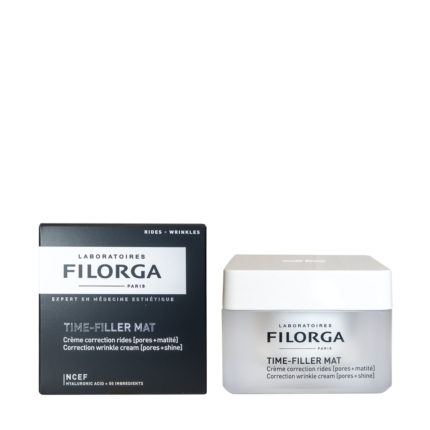 Time Filler Mat la crema antienvejecimiento, inspirada en medicina estética, actúa simultáneamente sobre todo tipo de arrugas, poros y brillos.
