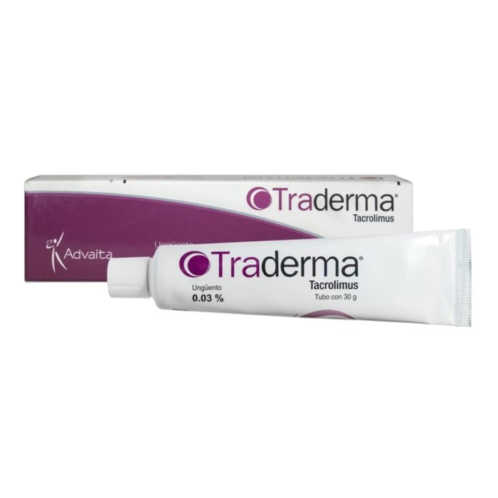 Traderma .03% es un ungüento que contiene Tacrolimús, un inmunomodulador usado como terapia de segunda línea para tratar la dermatitis atópica moderada a grave.