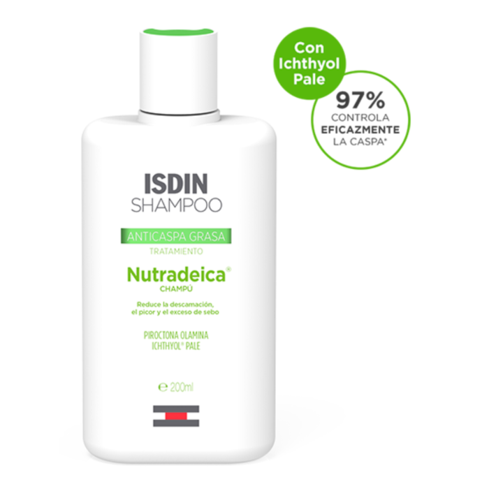 Nutradeica Champú Anticaspa Grasa ayuda a eliminar el hongo causante de la descamación, elimina el exceso de grasa y ayuda a calmar y a aliviar el picor.