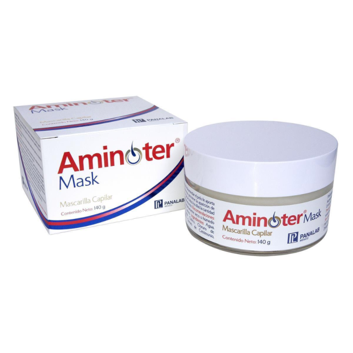 aminoter-mask-capilar-140gr-panalab Aminoter Mask es una Mascarilla capilar que hidrata y previene la aparicion de puntas abiertas y frizz. Evita la caída del pelo.