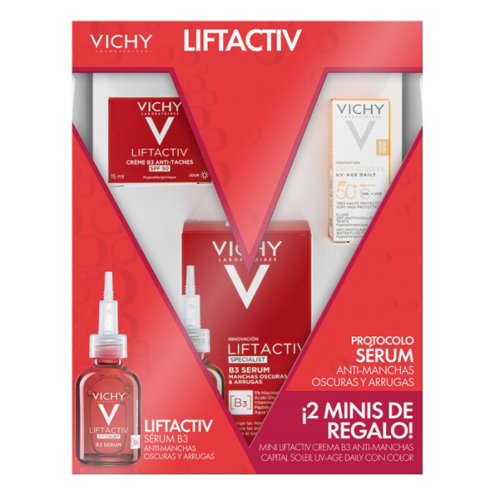 Kit Liftactiv B3 suero + Liftactiv Creme B3 Anti-Taches 15ml + Capital Soleil Uv-Age Daily 3ml / /CORRIGE LAS MANCHAS OSCURAS E IGUALA EL TONO DE LA PIEL