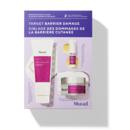Kit Target Barrier Damage (Murad) es un sistema de rescate dermatológico diseñado específicamente para restaurar, fortalecer y calmar las pieles que presentan una barrera cutánea comprometida, sensible o irritada.