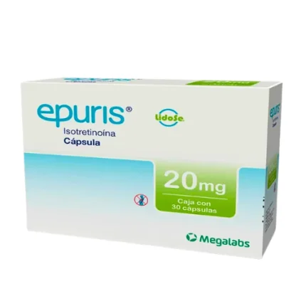 Epuris 20 mg (Megalabs) es un tratamiento dermatológico sistémico de prescripción médica, diseñado para el control efectivo del acné severo, nodular o recalcitrante que no ha respondido a terapias convencionales.