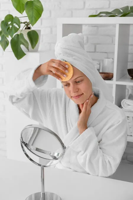 medium shot woman cleaning face 1